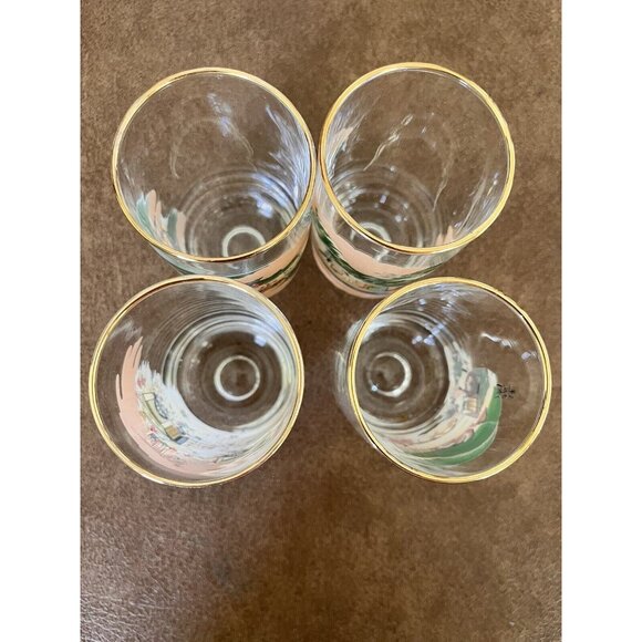 Vintage MCM Set 4 Asian Scenery Glases Juice Chinese Japanese Gold Rim 4-1/4" - Picture 7 of 7